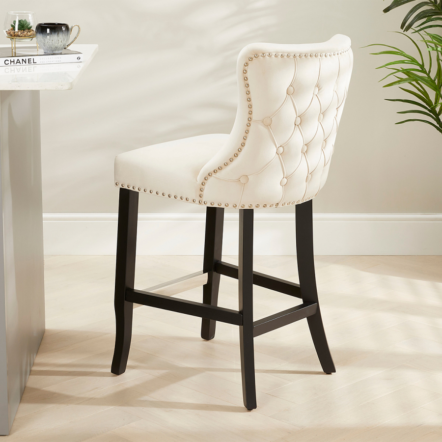 Boudoir Champagne Velvet Bar Stool with Black Legs