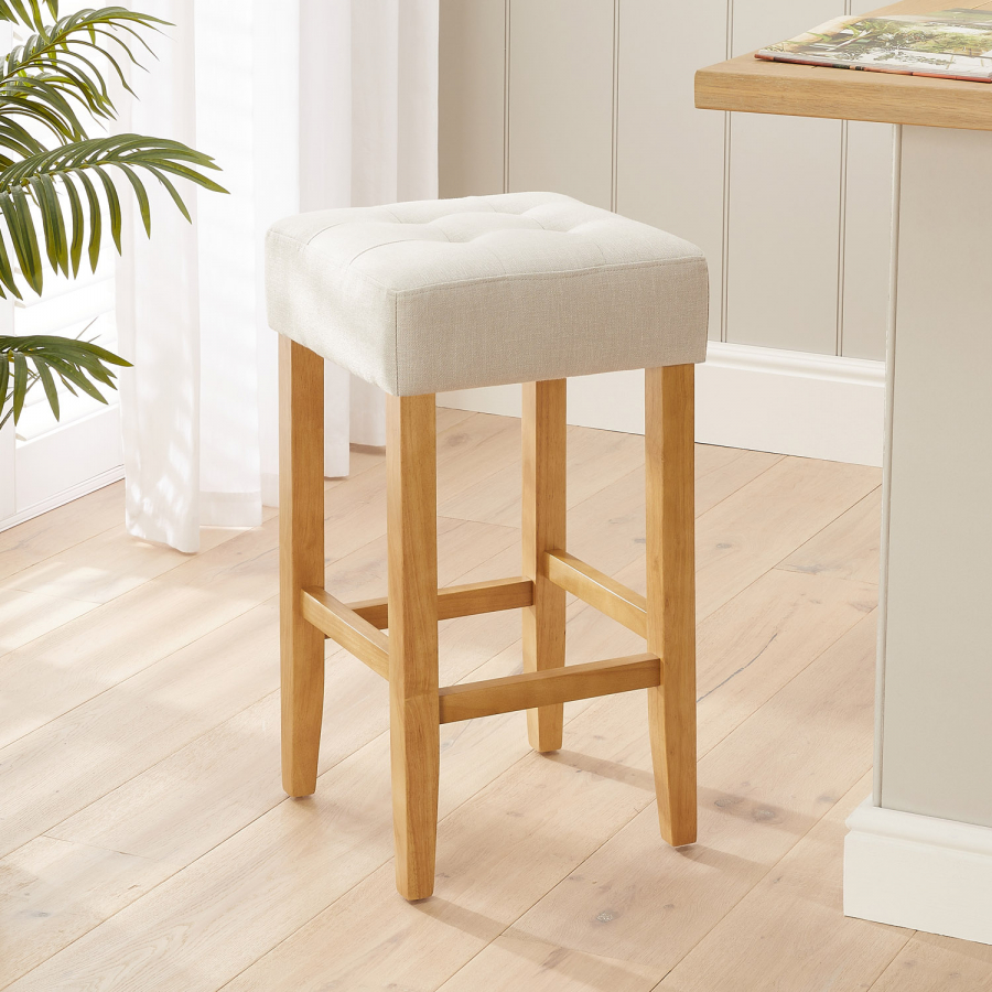 Toft Vintage Natural Linen Fabric Counter Bar Stool with Oak Legs