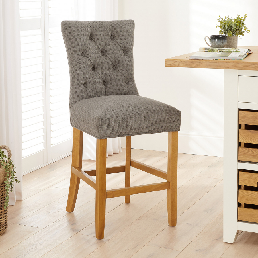 Chester Grey Fabric Counter Bar Stool with Oak Legs