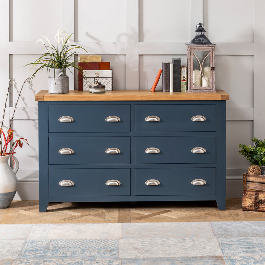 Westbury Blue Large Wide 6 Drawer Chest of Drawers