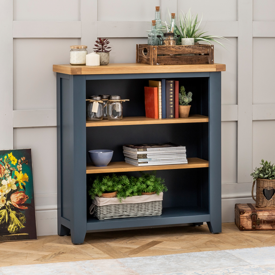 Westbury Blue Painted Small Compact Low Adjustable 3 Shelf Bookcase