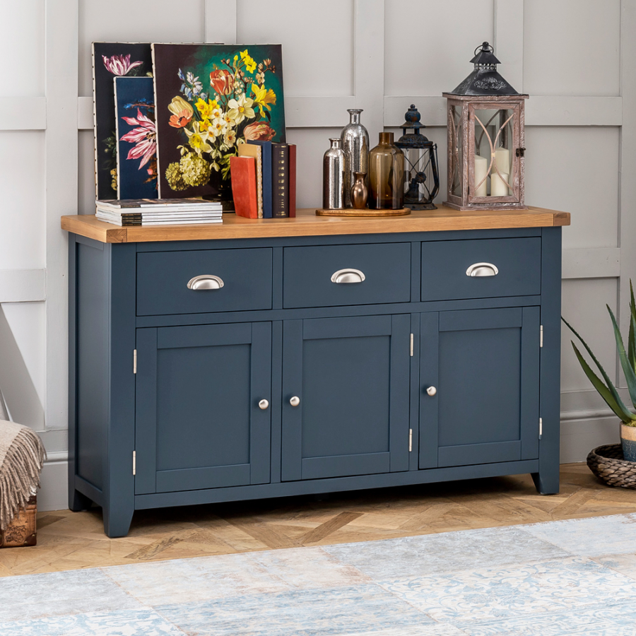 Westbury Blue Painted Large 3 Drawer 3 Door Sideboard