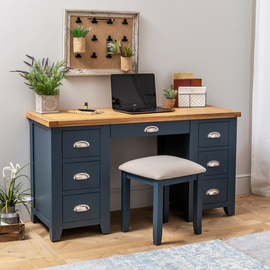 Westbury Blue Painted Twin Pedestal Dressing Table Set with Stool 