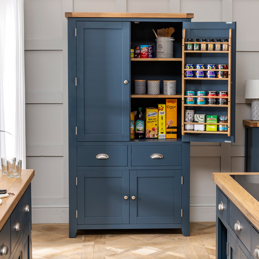 Westbury Blue Painted Large Kitchen Larder Pantry Cupboard