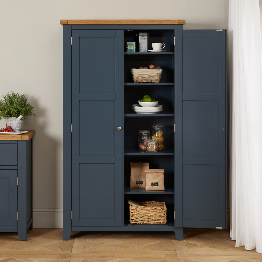 Westbury Blue Painted Double Shaker Kitchen Pantry Cupboard