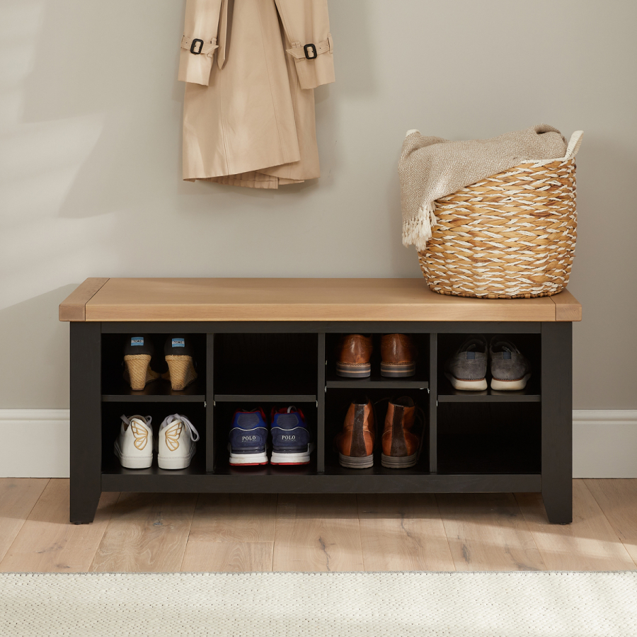 Cheshire Black Painted Oak Hallway Shoe Storage Bench 