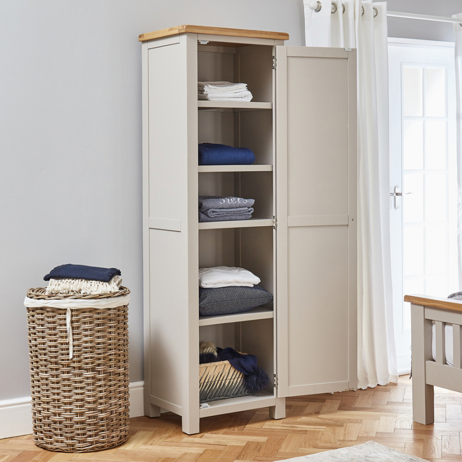 Cotswold Grey Painted Single Linen Storage Shaker Cupboard