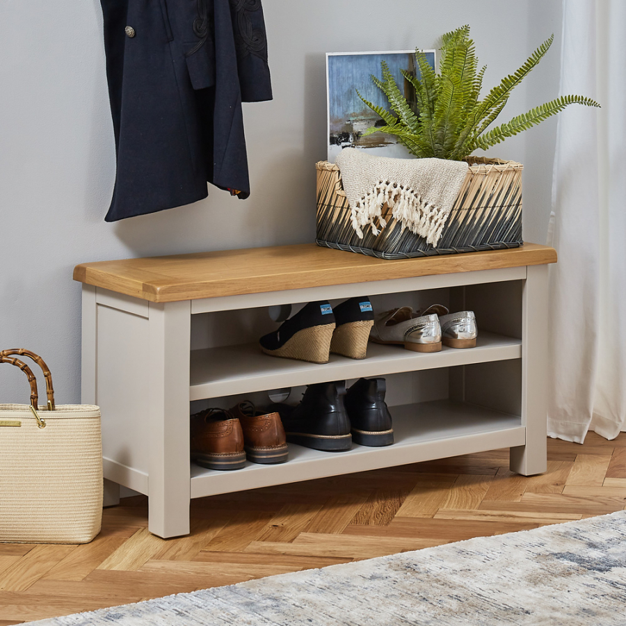 Cotswold Grey Painted Shoe Storage Bench