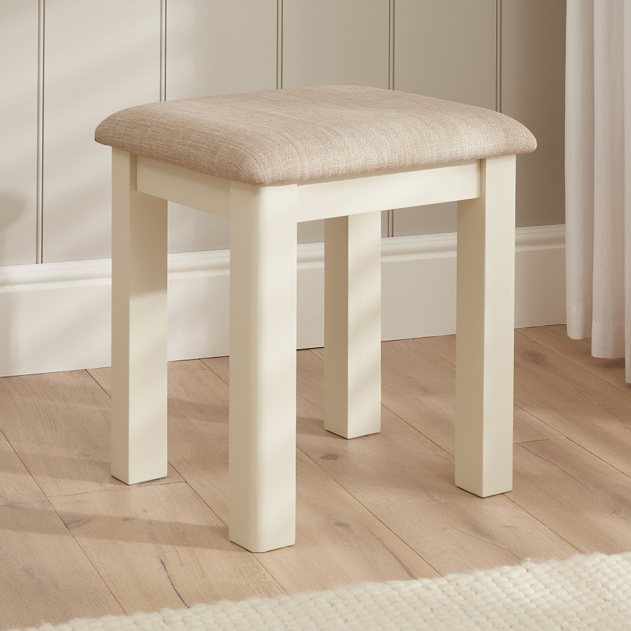 Marbury Cream Painted Dressing Table Stool with Natural Fabric Seat