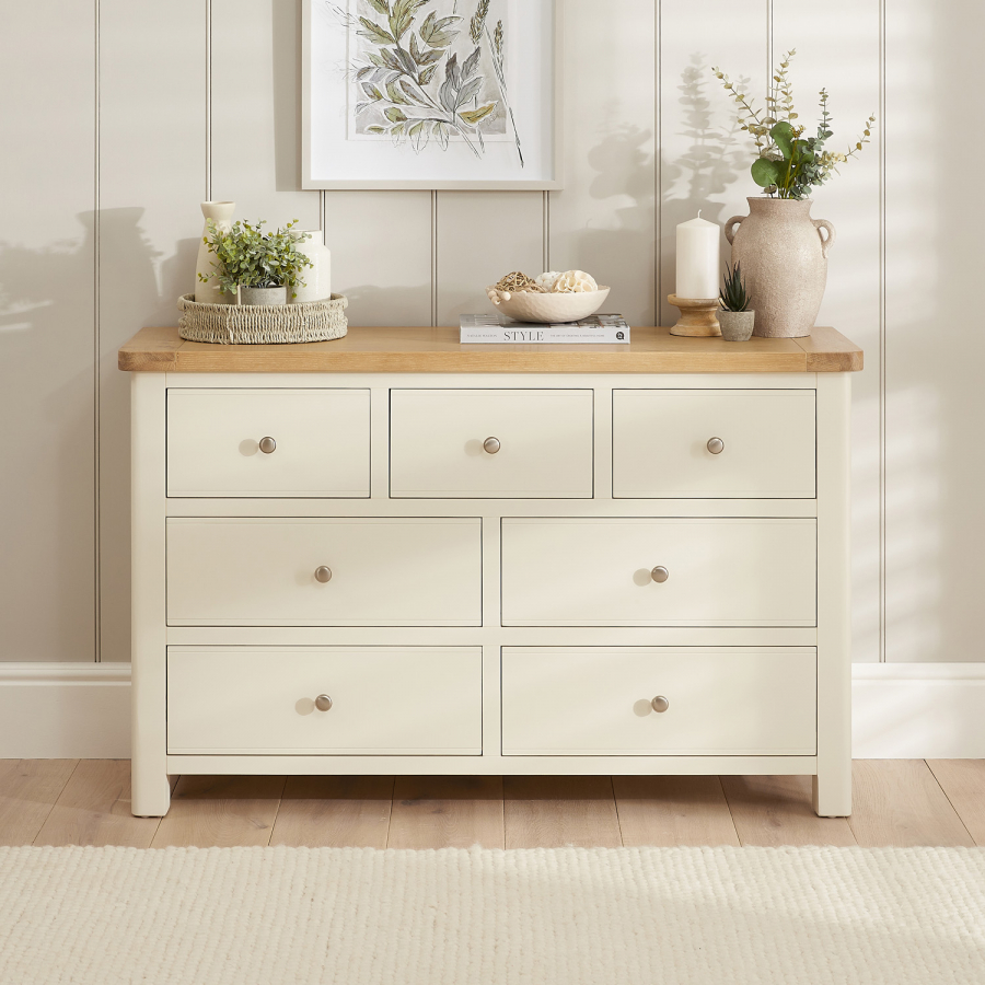 Marbury Cream Painted 3 over 4 Drawer Wide Chest