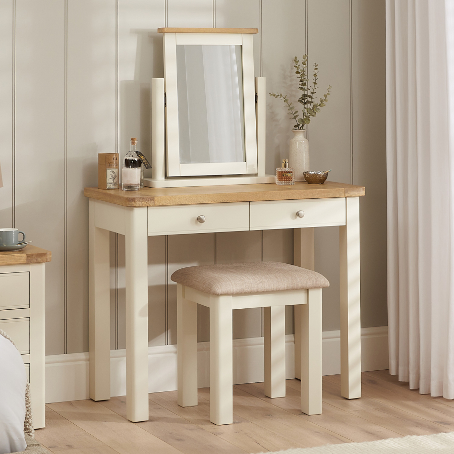 Marbury Cream Painted 2 Drawer Dressing Table Set with Mirror & Stool