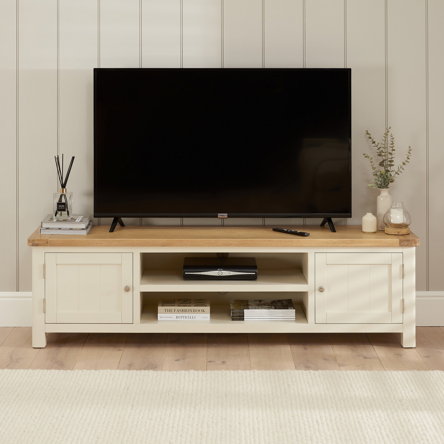 Marbury Cream Painted Extra Large Widescreen TV Unit Stand – Up to 80” TV Size