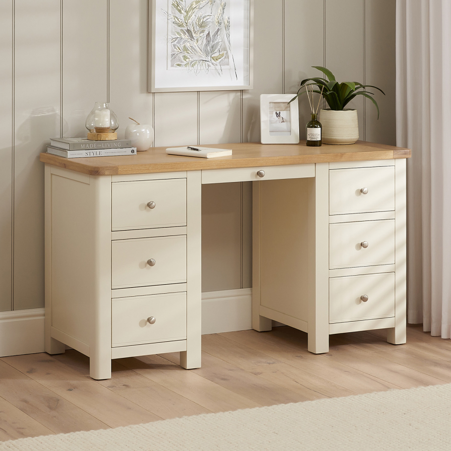 Marbury Cream Painted Large Twin Pedestal Desk