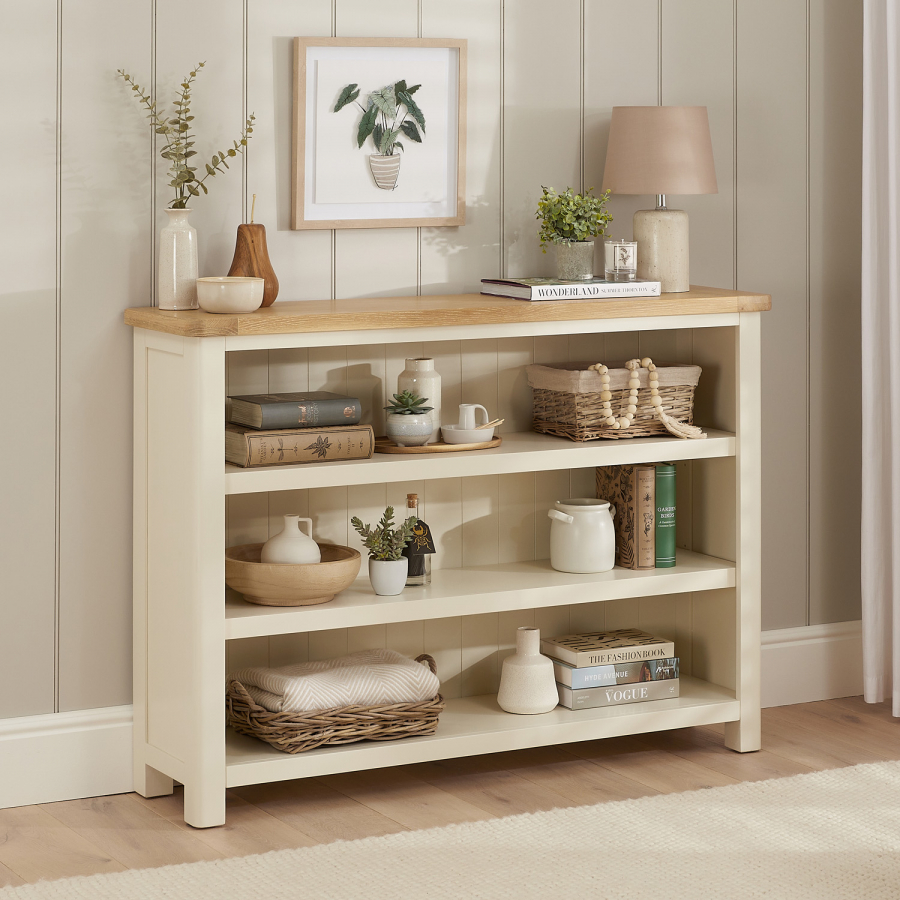 Marbury Cream Painted Wide Low Large Bookcase