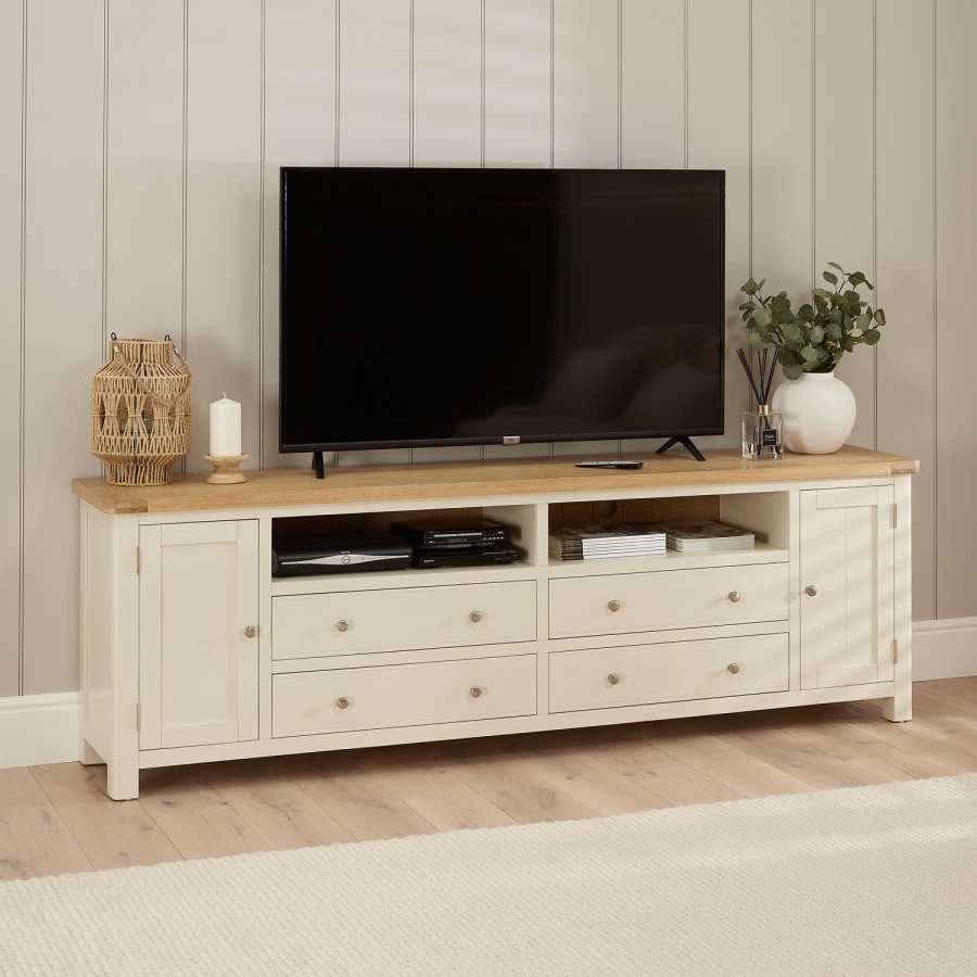 Marbury Cream Painted XXL Widescreen TV Unit Stand – Up to 100” TV Size 