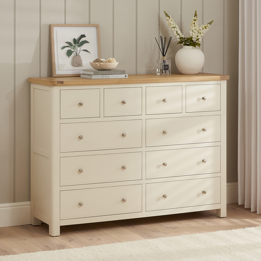 Marbury Cream Painted Extra Large Jumbo 10 Drawer Chest