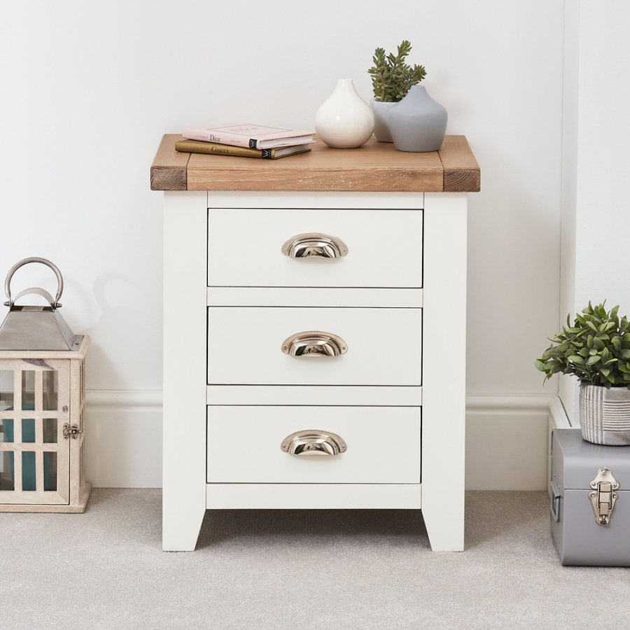 Cheshire White Painted 3 Drawer Bedside Table