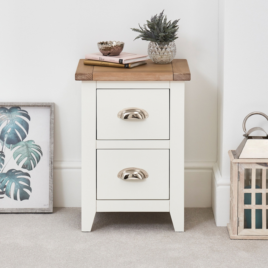 Cheshire White Painted Slim 2 Drawer Bedside Table