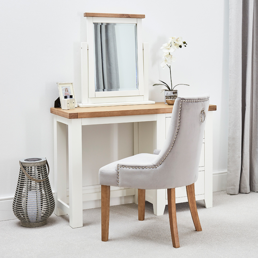 Cheshire White Pedestal Dressing Table Set with Mirror + Chair