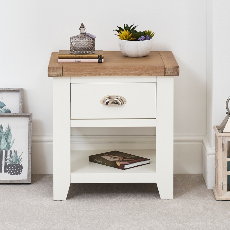 Cheshire White Painted 1 Drawer Lamp Side Table