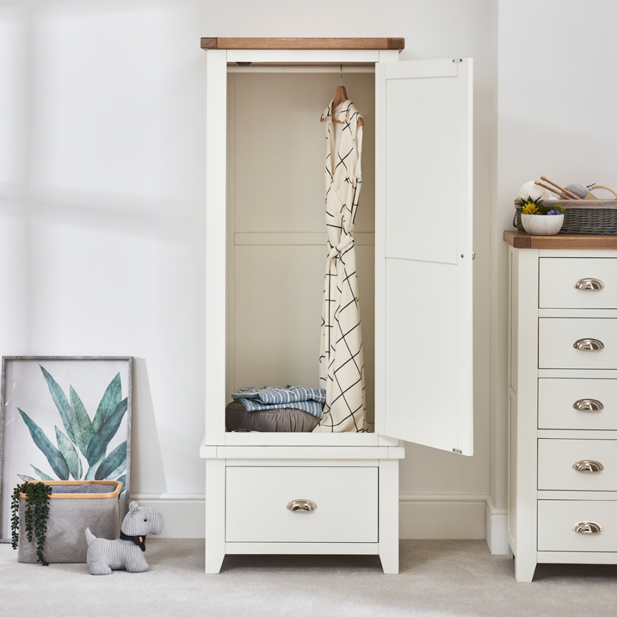 Cheshire White Painted Single 1 Door Wardrobe with Drawer