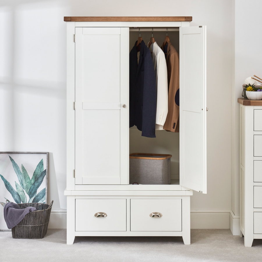 Cheshire White Double 2 Door Wardrobe with 2 Drawers