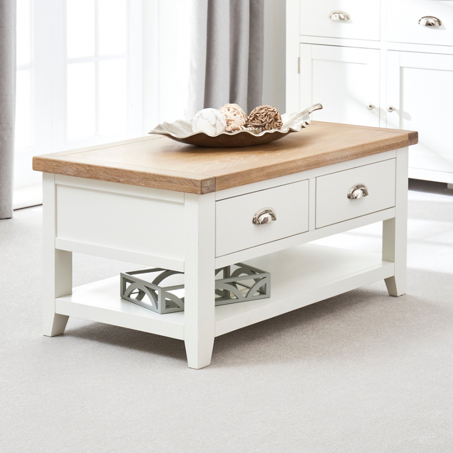 Cheshire White Painted 2 Drawer Coffee Table with Shelf