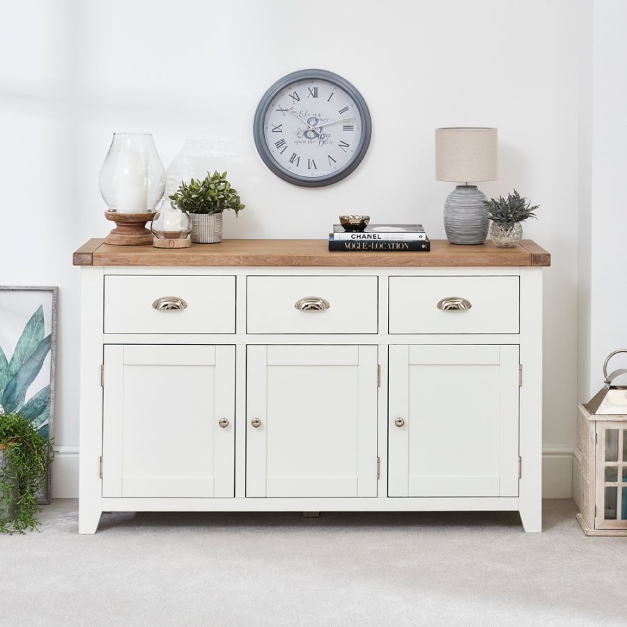 Cheshire White Painted Large 3 Drawer 3 Door Sideboard