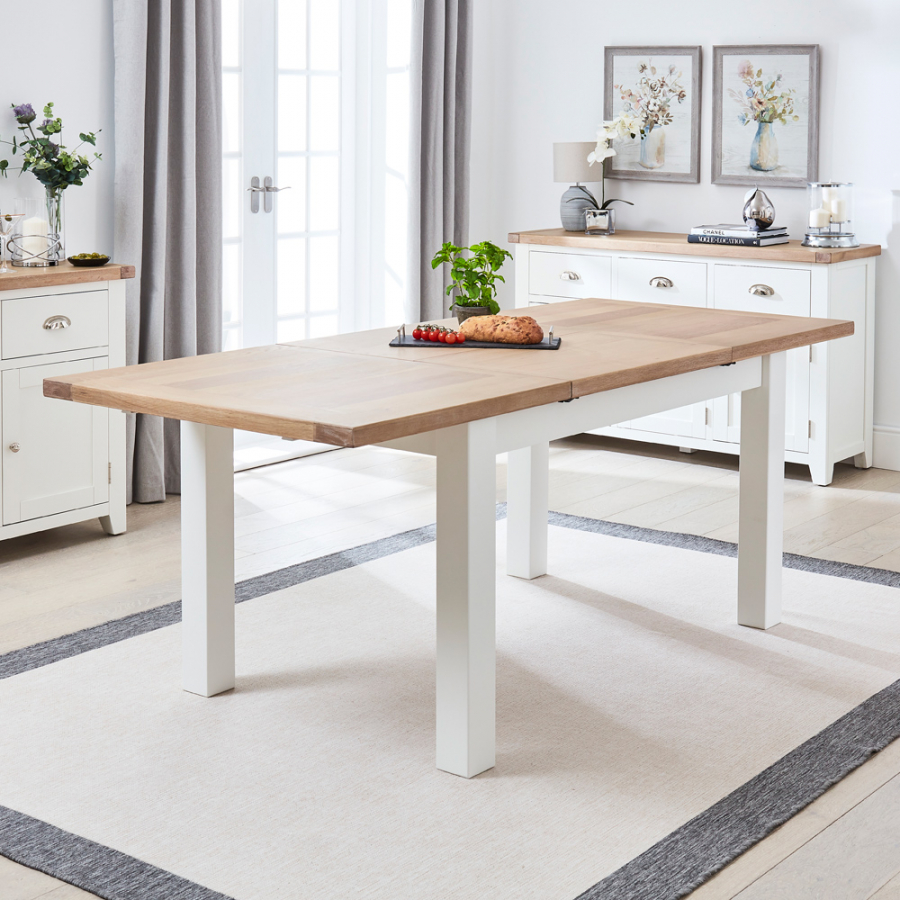 Cheshire White Painted Extending Dining Table with Oak Top - 6 Seater