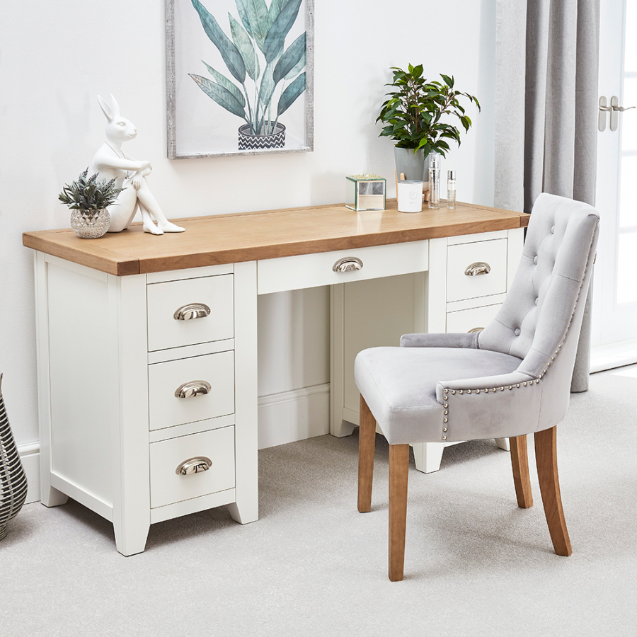 Cheshire White Twin Pedestal Dressing Table Set with Mirror + Chair