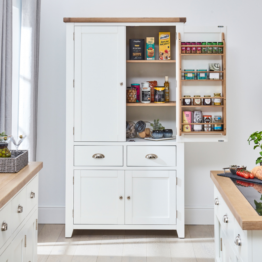 Cheshire White Painted Kitchen Double Freestanding Larder Pantry Cupboard