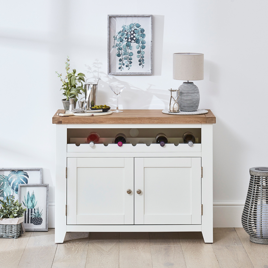 Cheshire White Painted Medium Sideboard with Wine Rack 