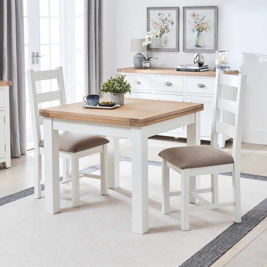 Cheshire White Square Flip Top Dining Table and 2 Ladder Back Chair Set