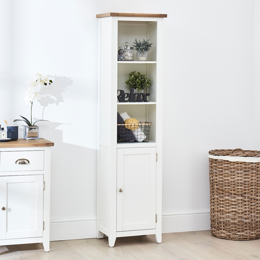 Cheshire White Painted Tall Narrow Bathroom Cupboard