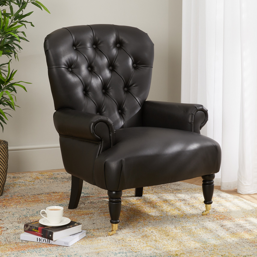 Bolesworth Button Back Armchair with Black Faux Leather