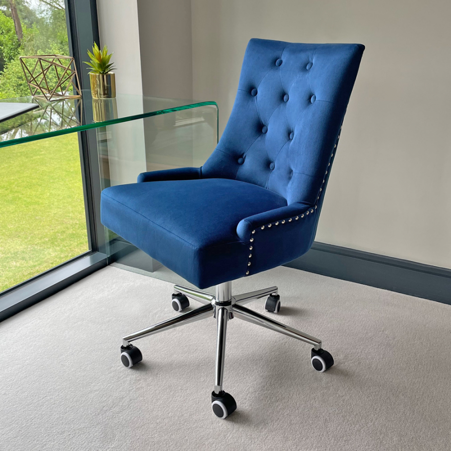 Luxury Blue Velvet Scoop Back Office Chair