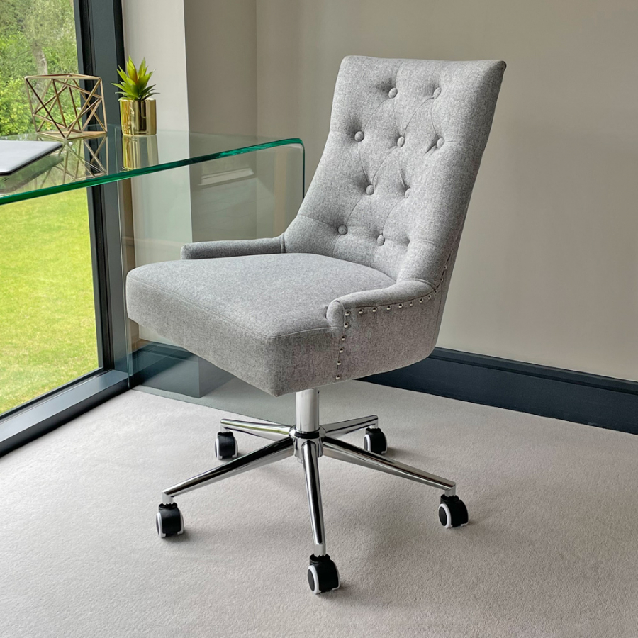 Luxury Grey Fabric Scoop Back Office Chair