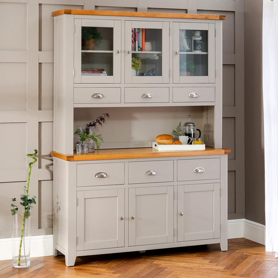 Downton Grey Painted Large Glazed Dresser Sideboard