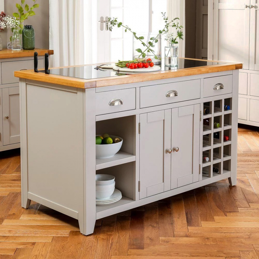 Downton Grey Painted Large Kitchen Island with Black Granite Top