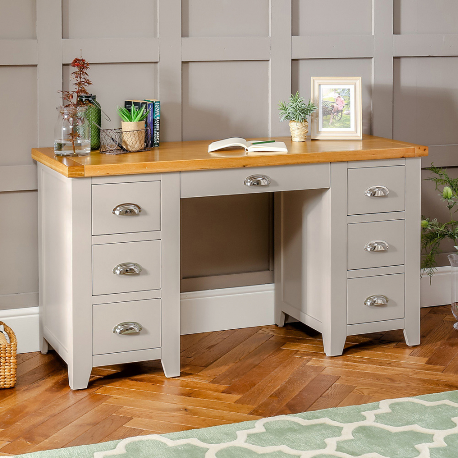 Downton Grey Painted Large Twin Pedestal Desk