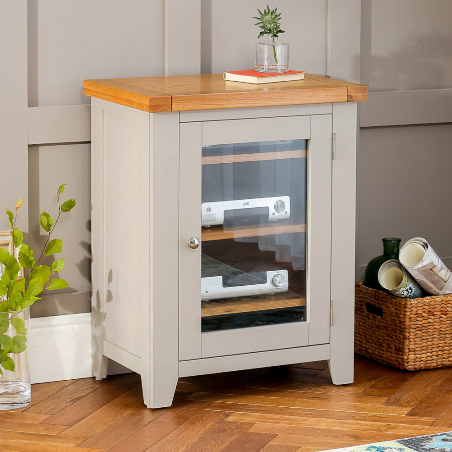 Downton Grey Painted Glazed Hi-Fi Media Cabinet Unit