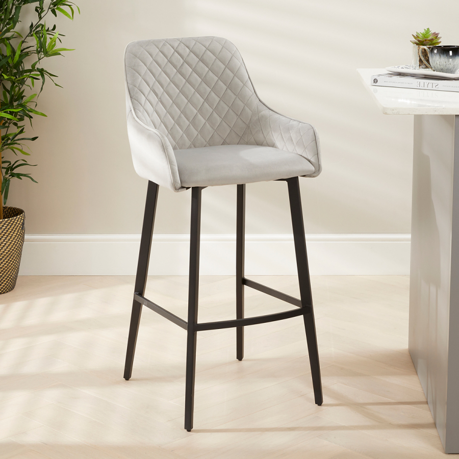 Duke Bar Stool – Grey Velvet