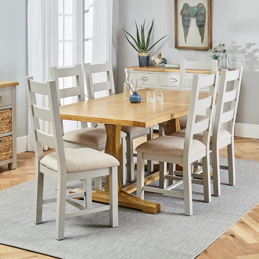 Cotswold Oak 1.8m Refectory Dining Table and 6 Cotswold Grey Chair Set