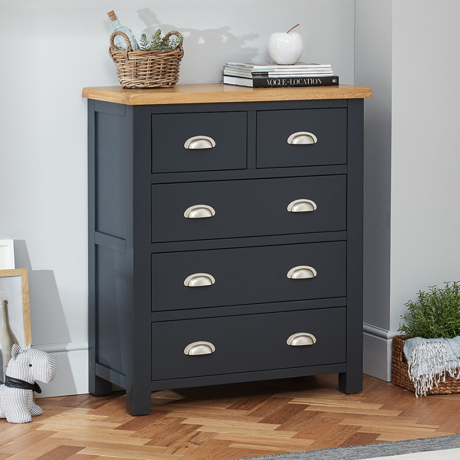 Cotswold Charcoal Grey Painted 2 over 3 Drawer Chest