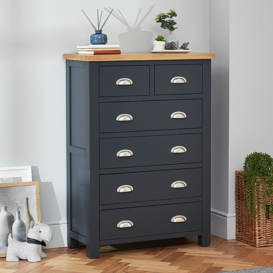 Cotswold Charcoal Grey Painted 2 over 4 Drawer Chest