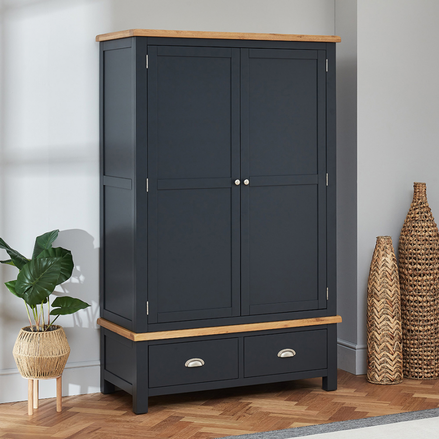 Cotswold Charcoal Grey Painted Double 2 Door Wardrobe