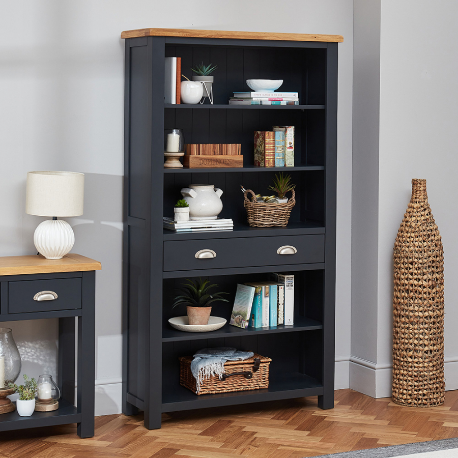 Cotswold Charcoal Grey Painted Tall Large Bookcase with Drawer