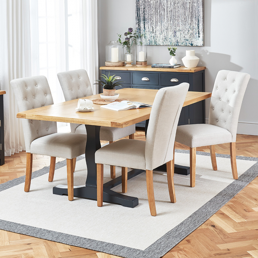 Cotswold Charcoal Grey 1.8m Dining Table and 4 Natural Oatmeal Chairs