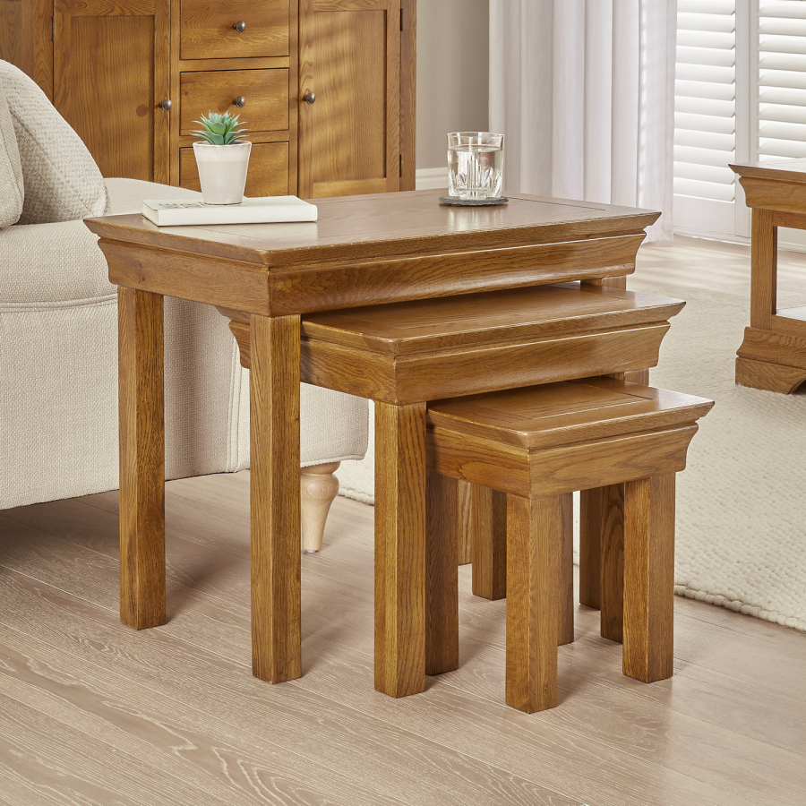 French Louis Oak Nest of 3 Side Tables