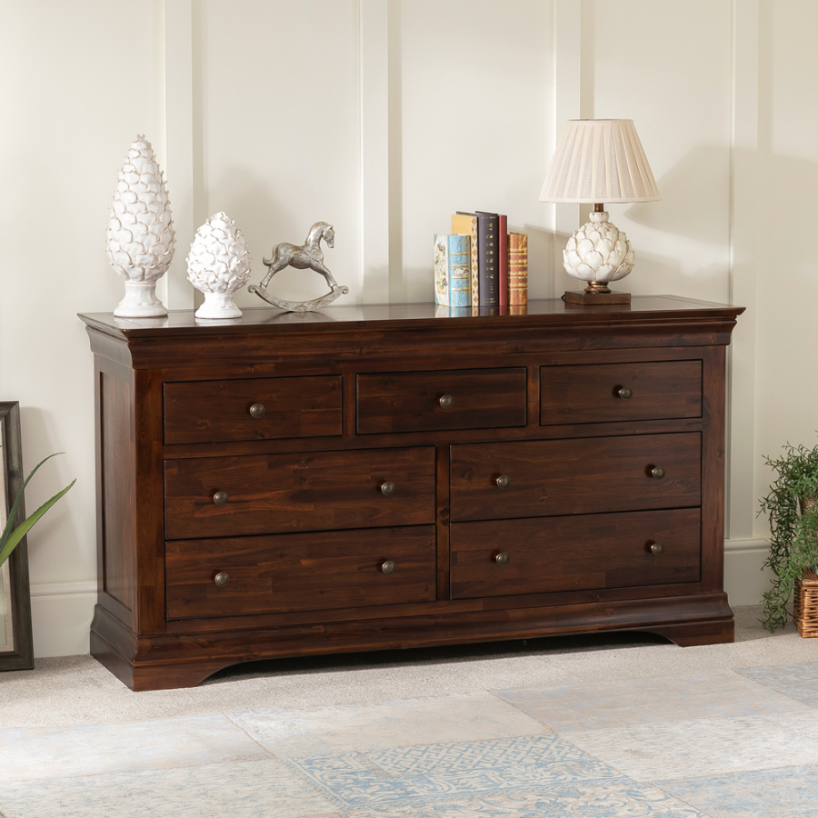 French Hardwood Mahogany Stained Large Wide 3 over 4 Chest of Drawers